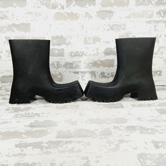 New Balenciaga Trooper Black Rubber Square Toe Rain Boots F741 - Picture 7 of 14